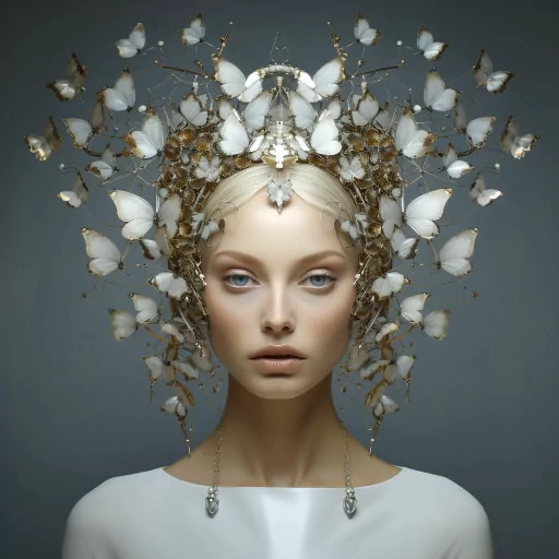 Elegant queen avatar with a luxurious butterfly crown and regal jewelry for a profile picture.