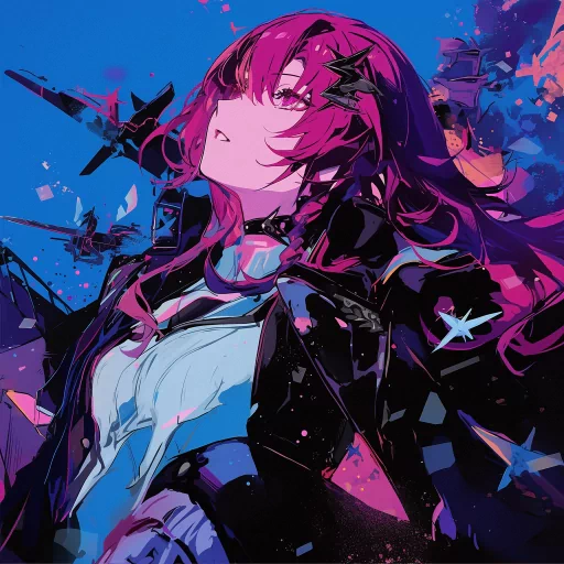 Colorful anime-style avatar featuring a character with pink hair and futuristic details, suitable for use as a Kafka profile picture.