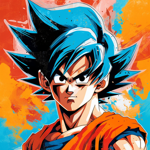 Dynamic and colorful artwork of Goku in pop art style.