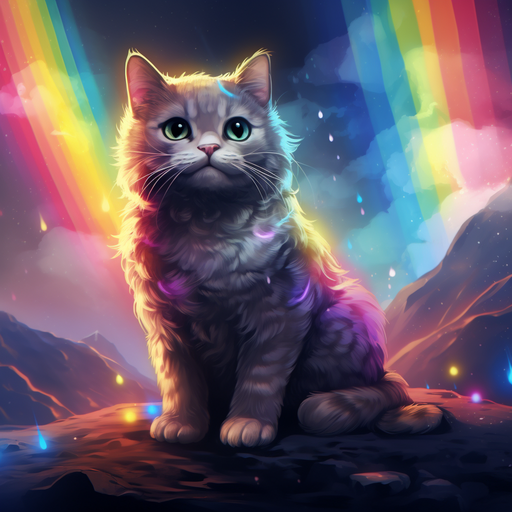 Colorful pixel art of a flying cat trailing a rainbow behind it, with a Pop-Tart body and a cheerful expression.
