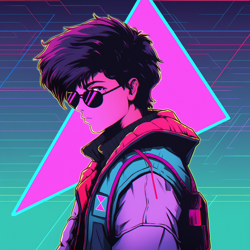 Retrowave-style boy with vibrant colors and a futuristic vibe.