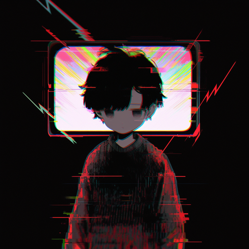 Glitched portrait of a boy with a vintage TV effect.