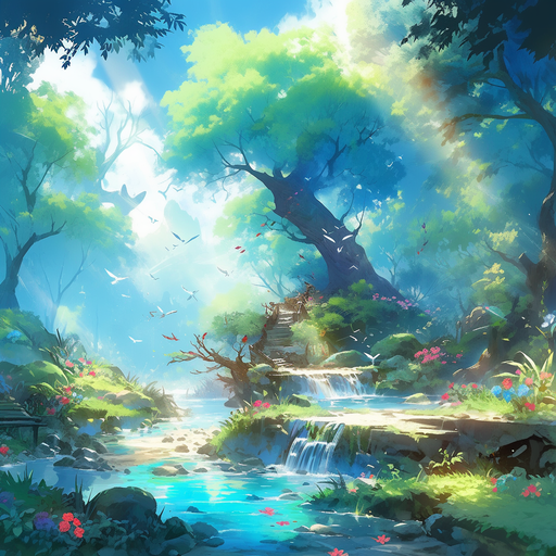 Colorful anime character with fantasy background.