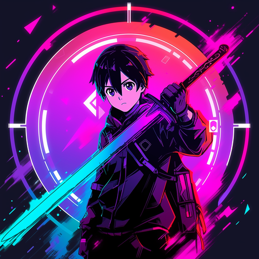 Stylish 80's inspired profile picture of Kirito from Sword Art Online.