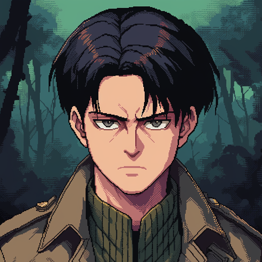 Levi from Attack on Titan in an 8-bit art style.