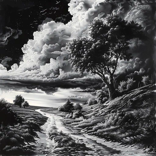 Black and white artistic landscape profile picture featuring a tree and clouds.