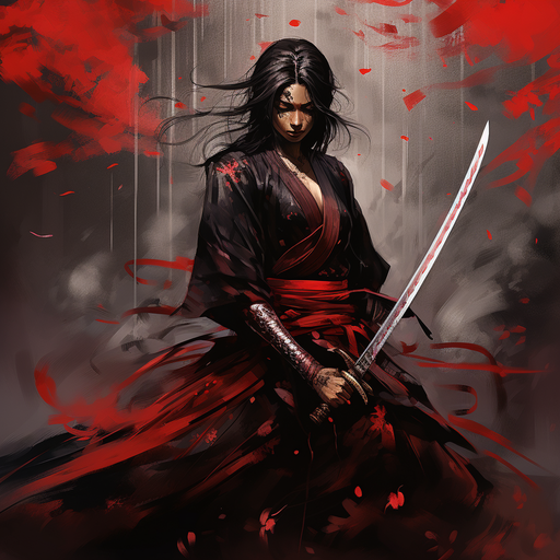 Fierce samurai avatar with fiery eyes.