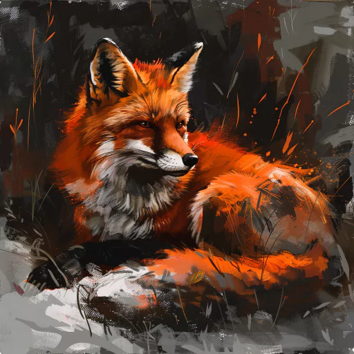 Illustrated avatar of a resting fox with vivid orange fur set against an abstract background.
