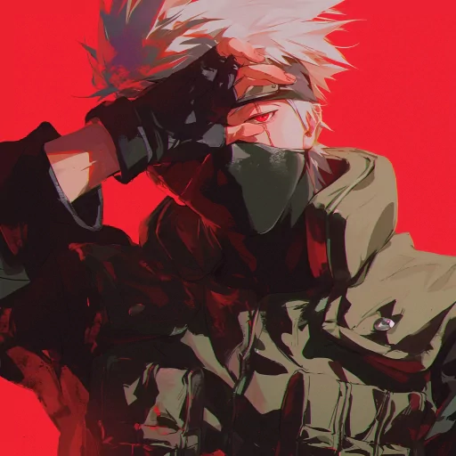 Stylized Kakashi profile picture featuring the iconic ninja in a dynamic pose with a vibrant red background.