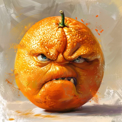 Illustrated avatar of a grumpy orange with a stern expression for a profile picture.