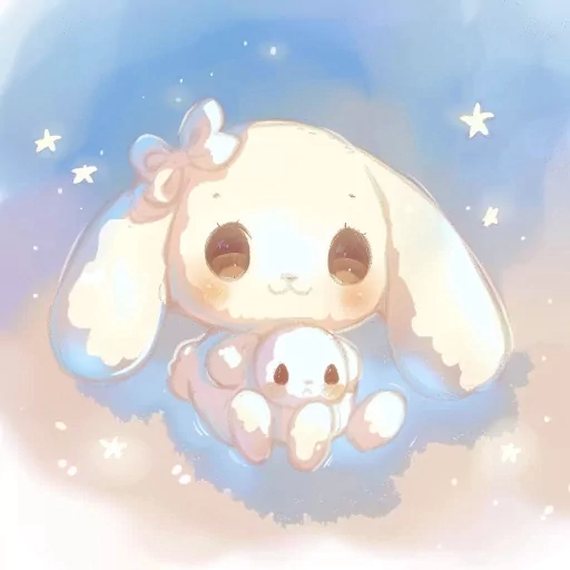 Cinnamoroll avatar depicting a cute, serene illustration of the popular Sanrio character with a pastel-toned backdrop and sparkles, perfect for a profile photo.