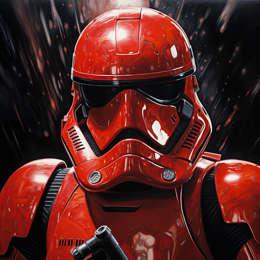 Dark enforcer standing with a fiery red aura, exemplifying the power of the dark side.
