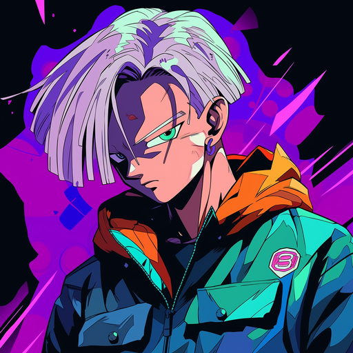 Trunks, a character from Dragonball anime, depicted in a pfp style.