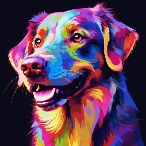 Colorful dog profile picture on a tetradic background.