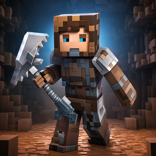 Minecraft character wearing a battlesuit and holding an axe.