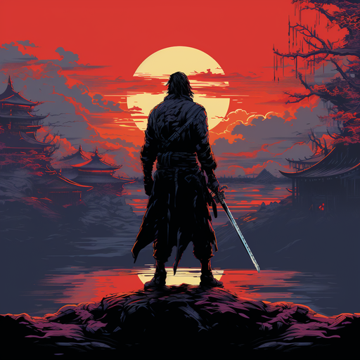 16-bit samurai pfp in pixel art style.