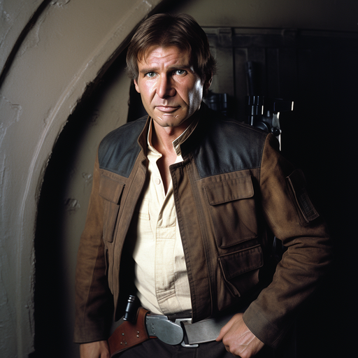 Harrison Ford in Han Solo costume, from Star Wars franchise