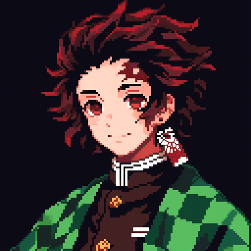 Tanjiro Kamado - a male character from the Demon Slayer anime, depicted in an 8-bit picture pfp.