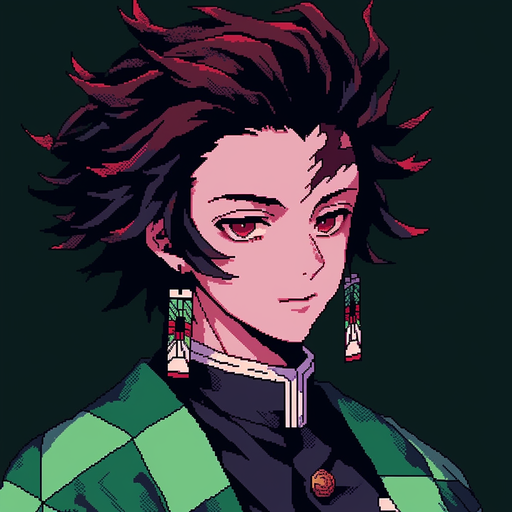 Muichiro Tokito, a male character from the demon slayer anime, depicted in an 8-bit style.