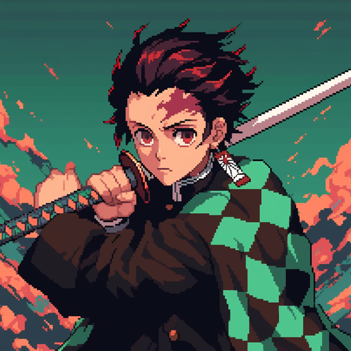 Tanjiro Kamado, a male character from the Demon Slayer anime, depicted in an 8-bit style.