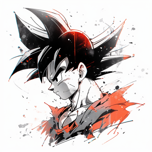 Black and white litograph style portrait of Goku from the Dragon Ball Z manga.