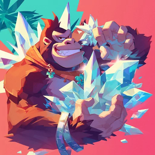 Stylized Donkey Kong avatar with dynamic crystal background for a profile photo.