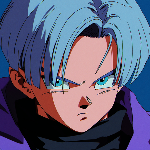 Trunks, a character from Dragonball anime, giving a serious expression.