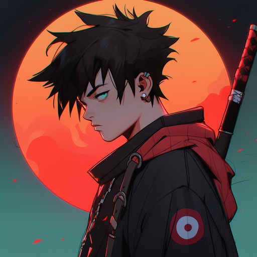 Anime boy with epic and badass vibes, designed in Studio Ghibli style.