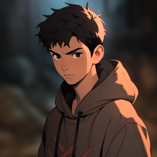 Epic and badass anime boy with Studio Ghibli style.