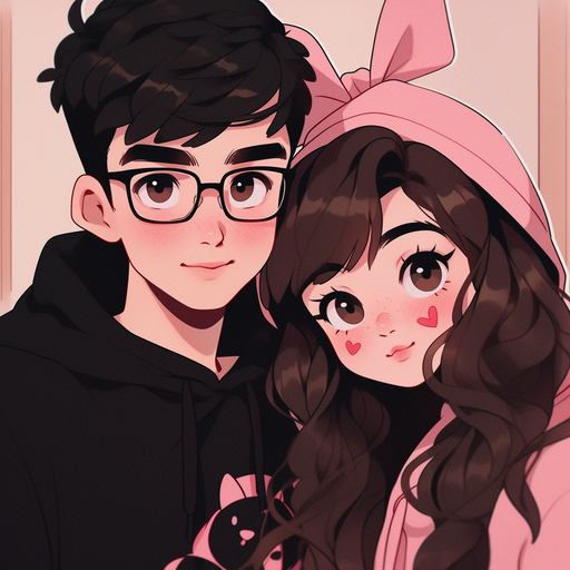 A cute and aesthetic profile picture of a couple, designed with colorful elements.