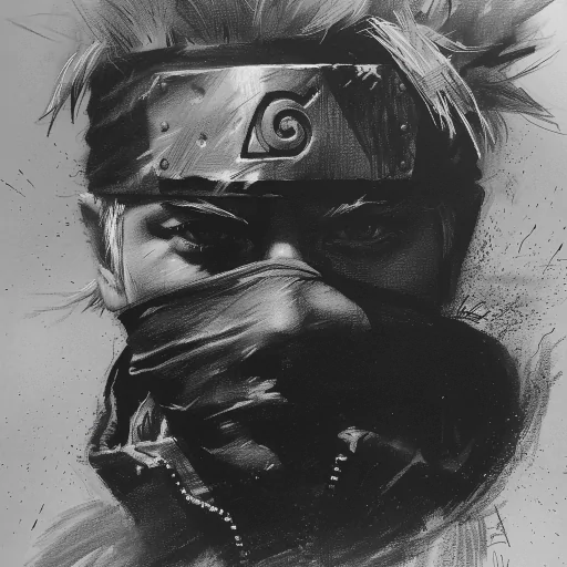 Black and white artistic illustration of Kakashi Hatake from Naruto as an avatar for profile use.