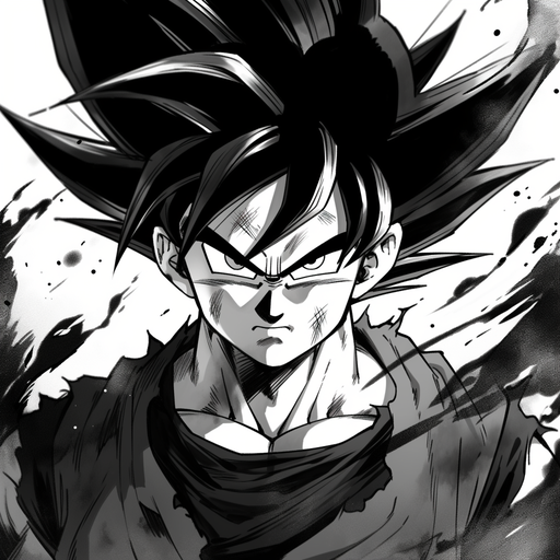 Goku performing a Kamehameha in a black and white manga style.