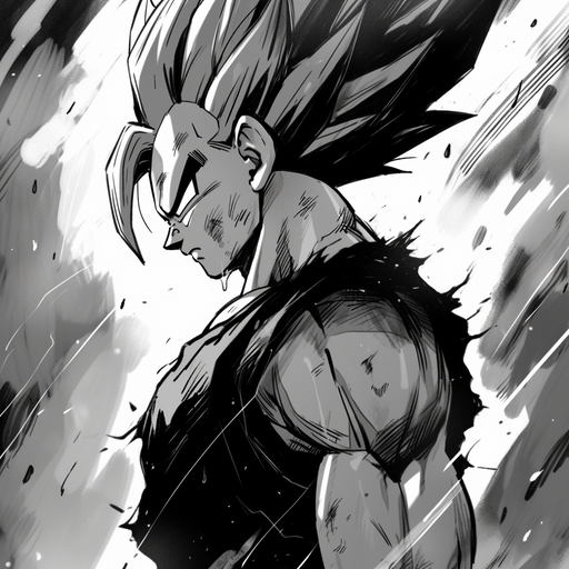 Goku performing powerful energy attack in black and white Dragon Ball Super manga style.