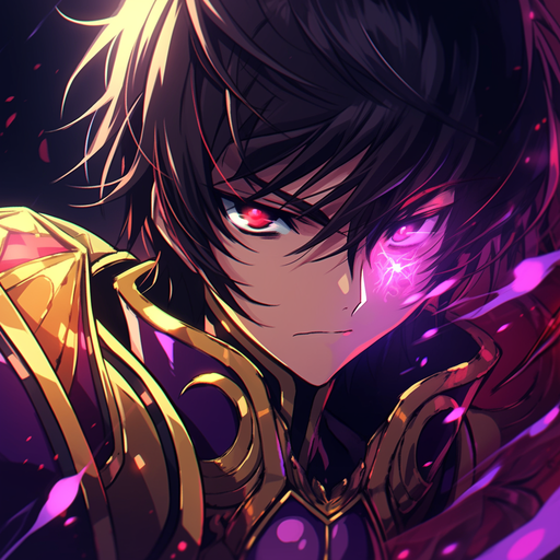 Lelouch, a character from Code Geass anime, in a majestic golden light.