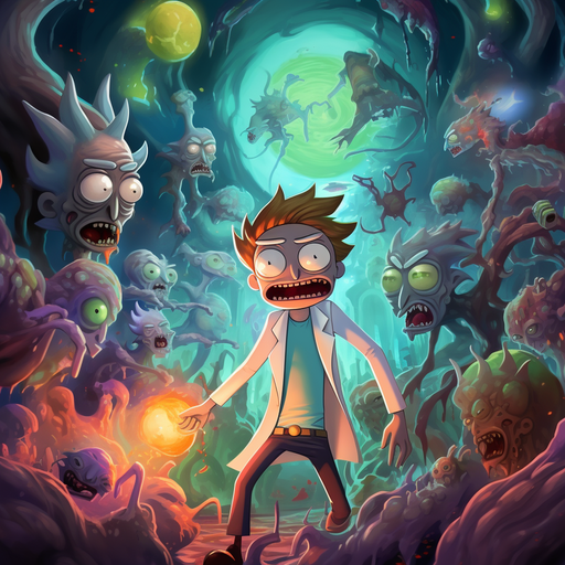 An energetic and dynamic artwork of Rick and Morty.