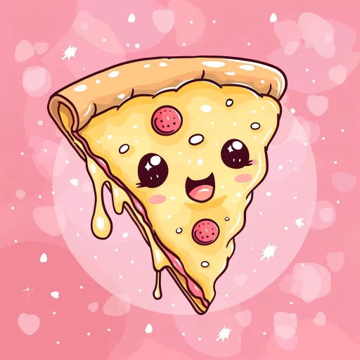 Cute animated pizza slice avatar with a happy face and pepperoni, perfect for a fun profile picture or pfp.