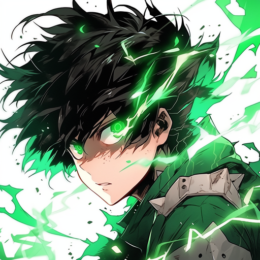 Anime boy with vibrant green powers emanating from him.