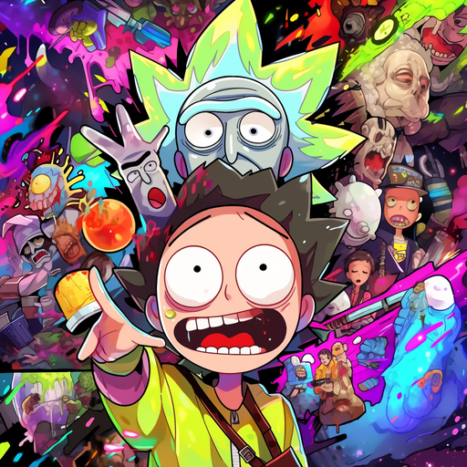 Colorful cartoon characters from 'Rick and Morty' in a funny profile picture.