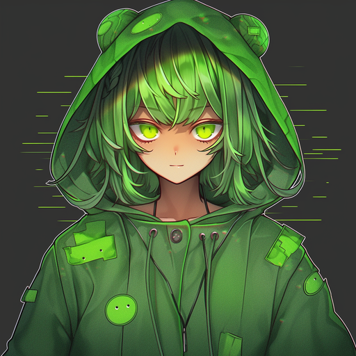 Green-haired girl with an epic vibe.
