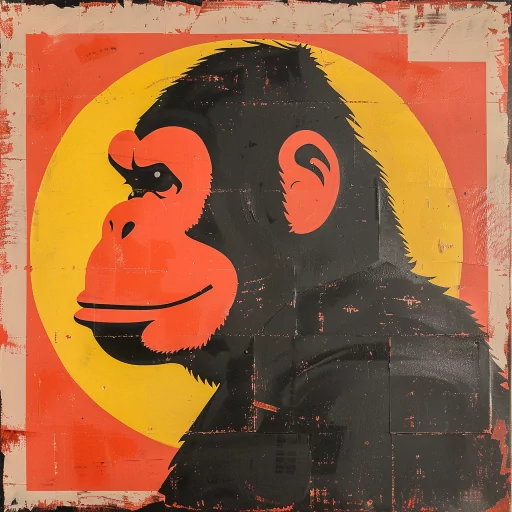 Stylized Donkey Kong-inspired avatar with a vibrant red and yellow background ideal for a profile picture or social media pfp.