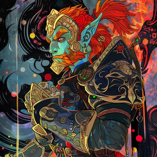 Alt Text: Illustrated Ganon avatar with vibrant colors, featuring the character in detailed armor against a cosmic background for a profile photo.