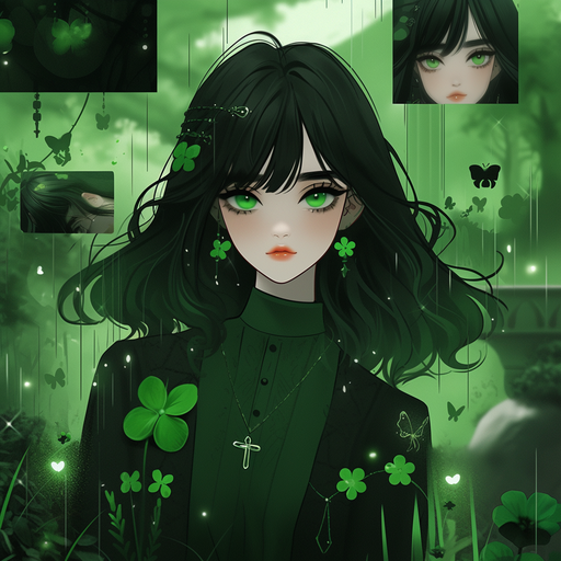 Dark green aesthetic character with a green pfp.