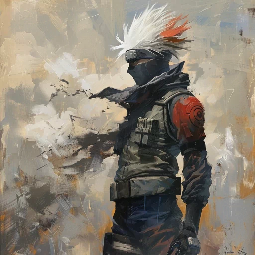 Artistic Kakashi profile picture with dynamic brush strokes, featuring the iconic headband and sharingan arm patch.
