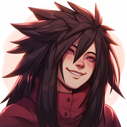 Madara Uchiha, wearing a smile, in a close-up portrait.