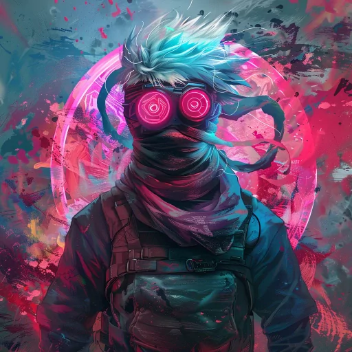 Stylized Kakashi-inspired avatar with vibrant, abstract background for a profile photo.