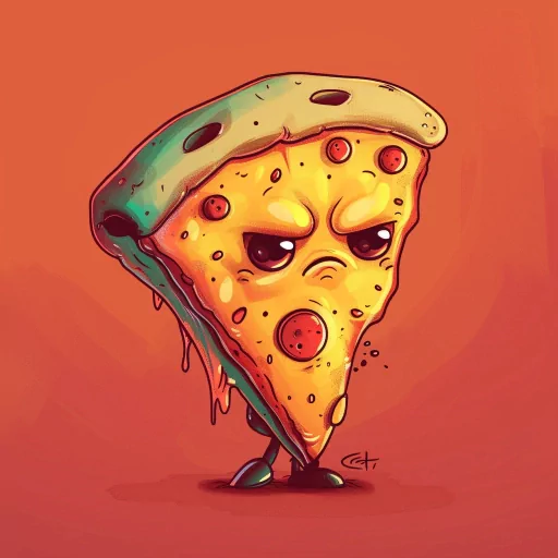 Illustration of a cartoon pizza slice avatar with a funny expression, perfect for a quirky profile photo or pfp.