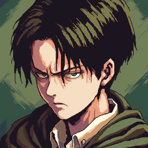 Levi Ackerman, a character from Attack On Titan, depicted in an 8-bit style pfp.