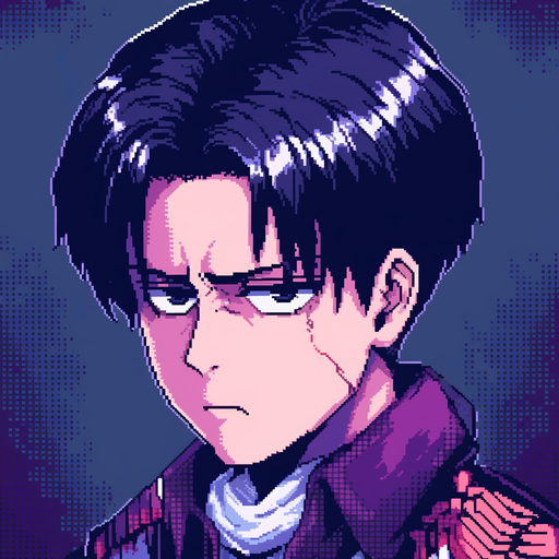 Levi Ackerman from Attack On Titan, in pixelated 8-bit style.