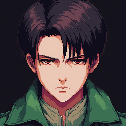 Levi Ackerman from Attack On Titan in 8-bit style.