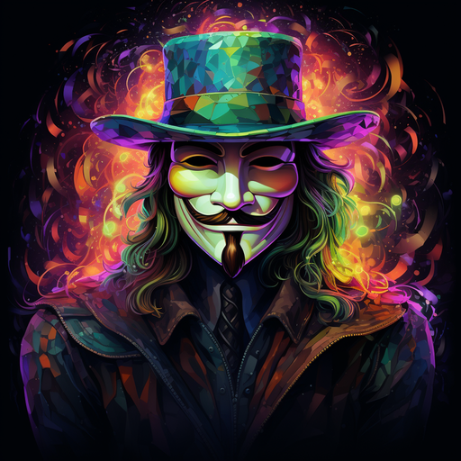 Guy Fawkes mask representing computer hacking in pixel art style.